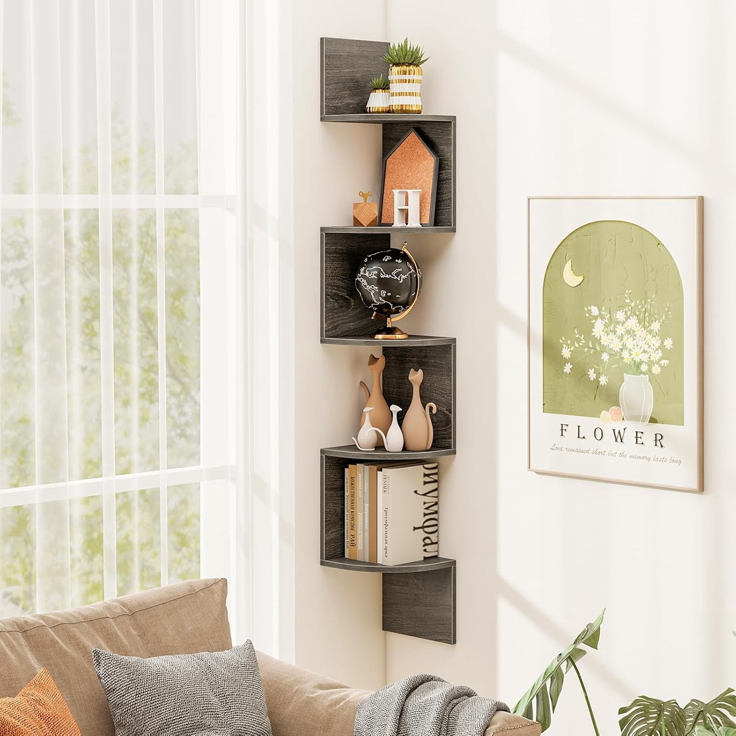 KDYK 5-Tier Corner Shelf Wall Mount, Farmhouse Floating Corner
