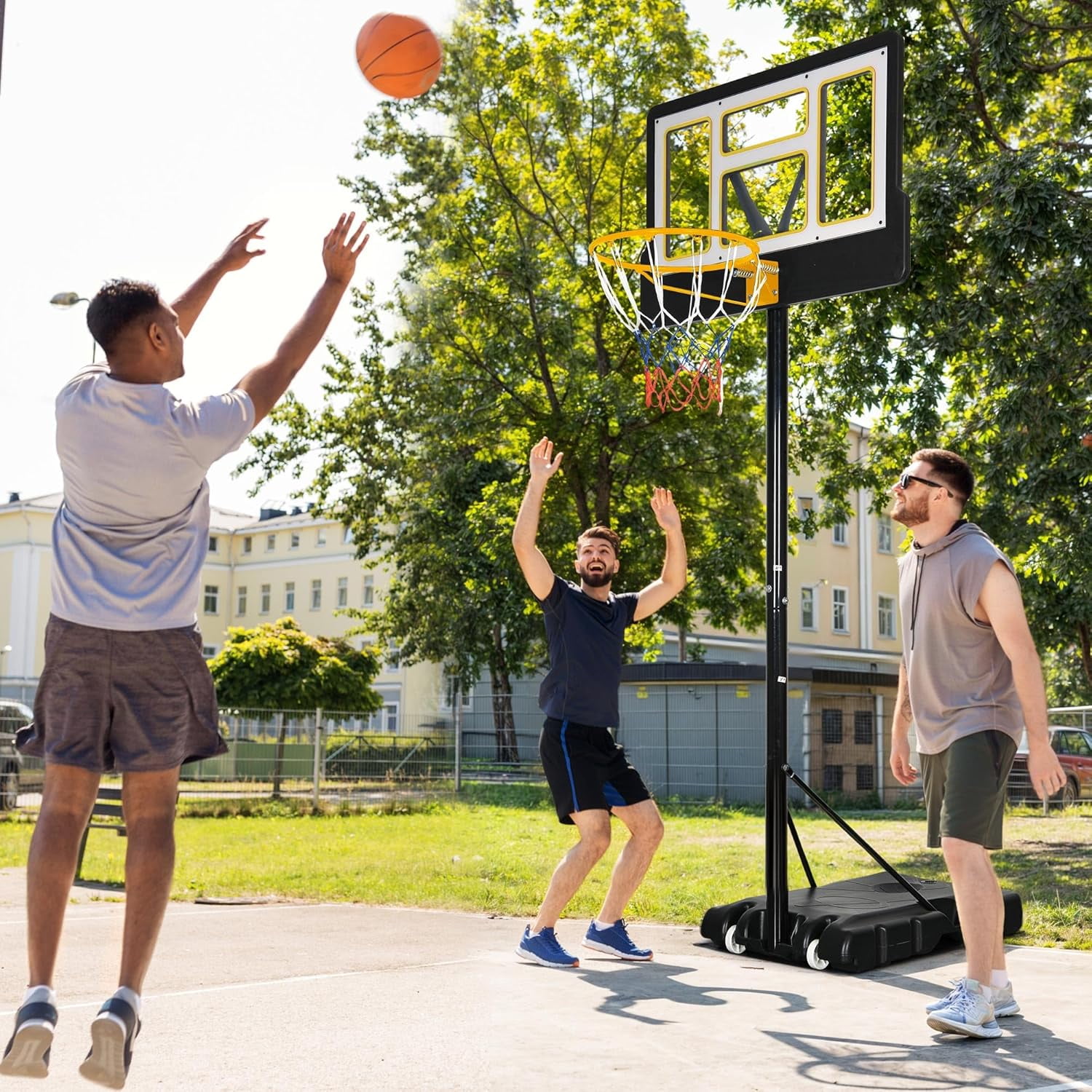 KDYK Basketball Hoop Outdoor 10 FT Adjustable, Portable Basketball Goals for Outside, 4.4-10FT Height Adjust, 44in Backboard and 18in Rim