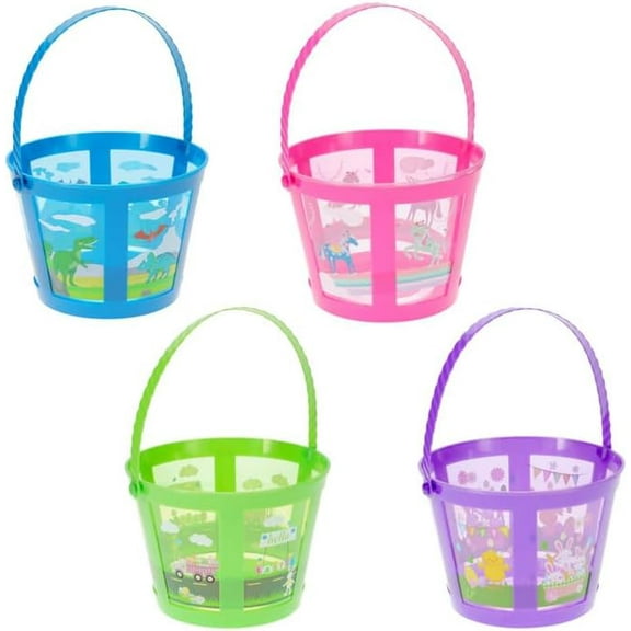 KDZO Easter Mesh Panel Baskets  Perfect for Egg Hunts & Festive Fun & Functional Storage 7x7x5 in Assorted Colors Purple Green Pink Blue Set of 4