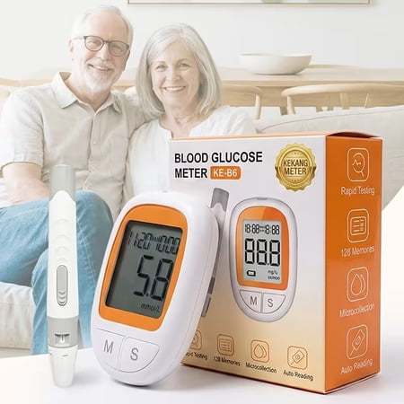 KE-B6 Blood Glucose Monitor Kit, Accurate Blood Sugar Testing Device with Test Strips & Lancets, 5 Second Quick Result, No Coding Glucose Meter for Home Daily Diabetes Monitoring