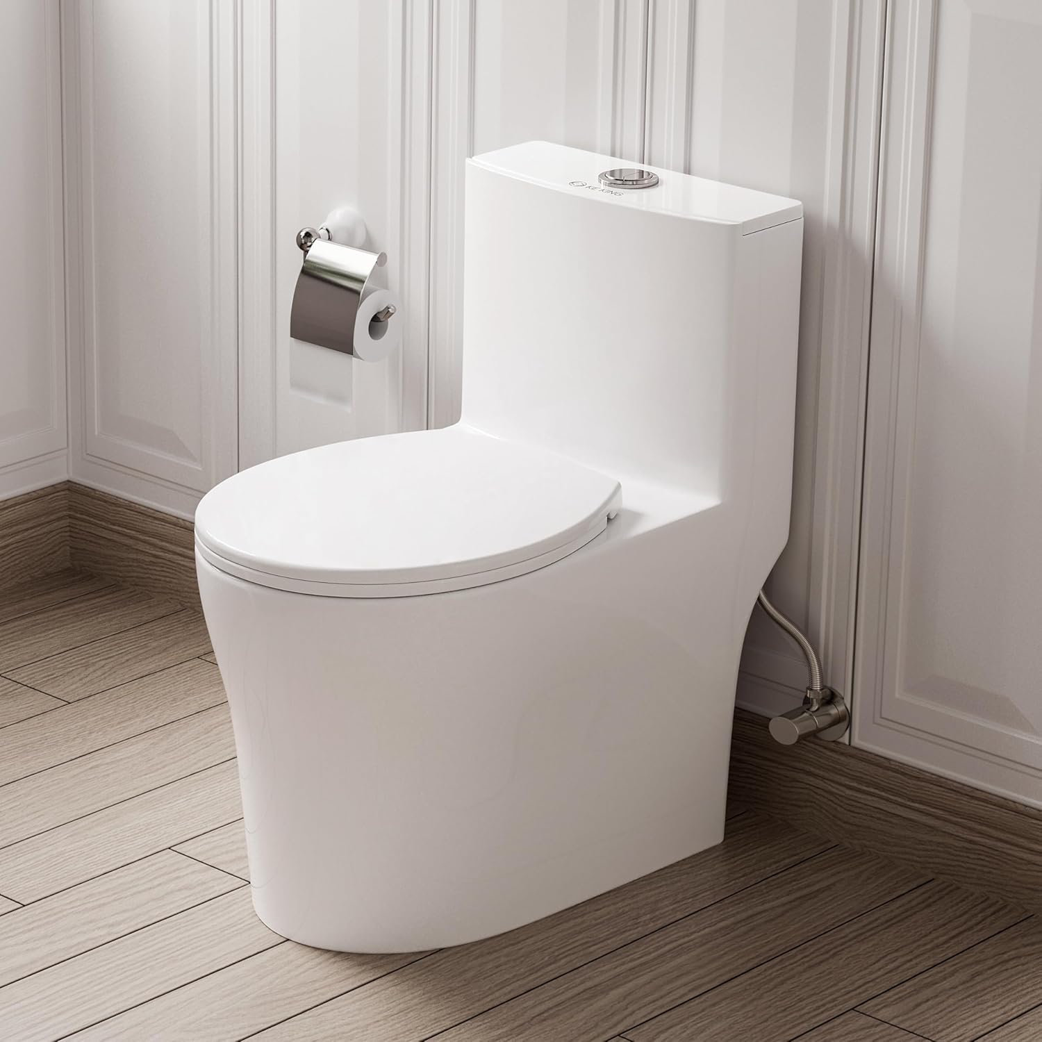 KE KING Compact One Piece Toilet, Quiet Dual & Powerful Flush Modern Toilet for Small Bathroom ...