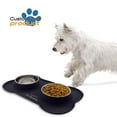 thumbnail image 1 of KE WOOW Customized set of double bowls of stainless steel and anti-skid bone silicone Mat 100% Food Grade, BPA Free, for and medium Cats, Dogs, Rabbits and more. 13.52 fl oz/1.7us cups - Black, 1 of 10