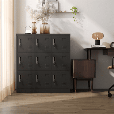 KEAIDO 9-Door Storage Locker for Employee, Metal Locker for School Office Gym with Card Slots, Lock & Key, Vented Storage