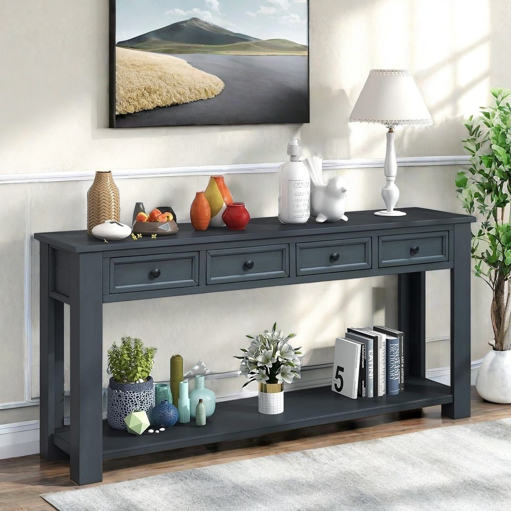 KEAIDO Console Table for Entryway, Rustic Solid Wood Narrow Long Sofa ...