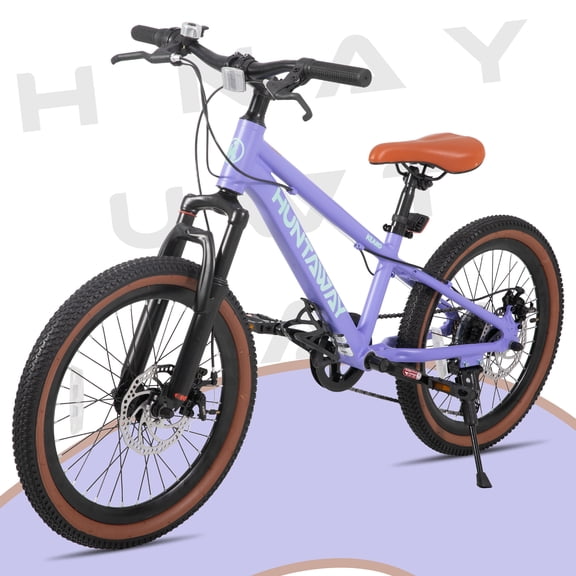 KEANO Huntaway 20 Inch Kids Mountain Bike for Boys Girls Ages 7-10, 7-Speed Kid Bicycle with Lightweight Alloy Frame, Dual Disc Brakes, Purple