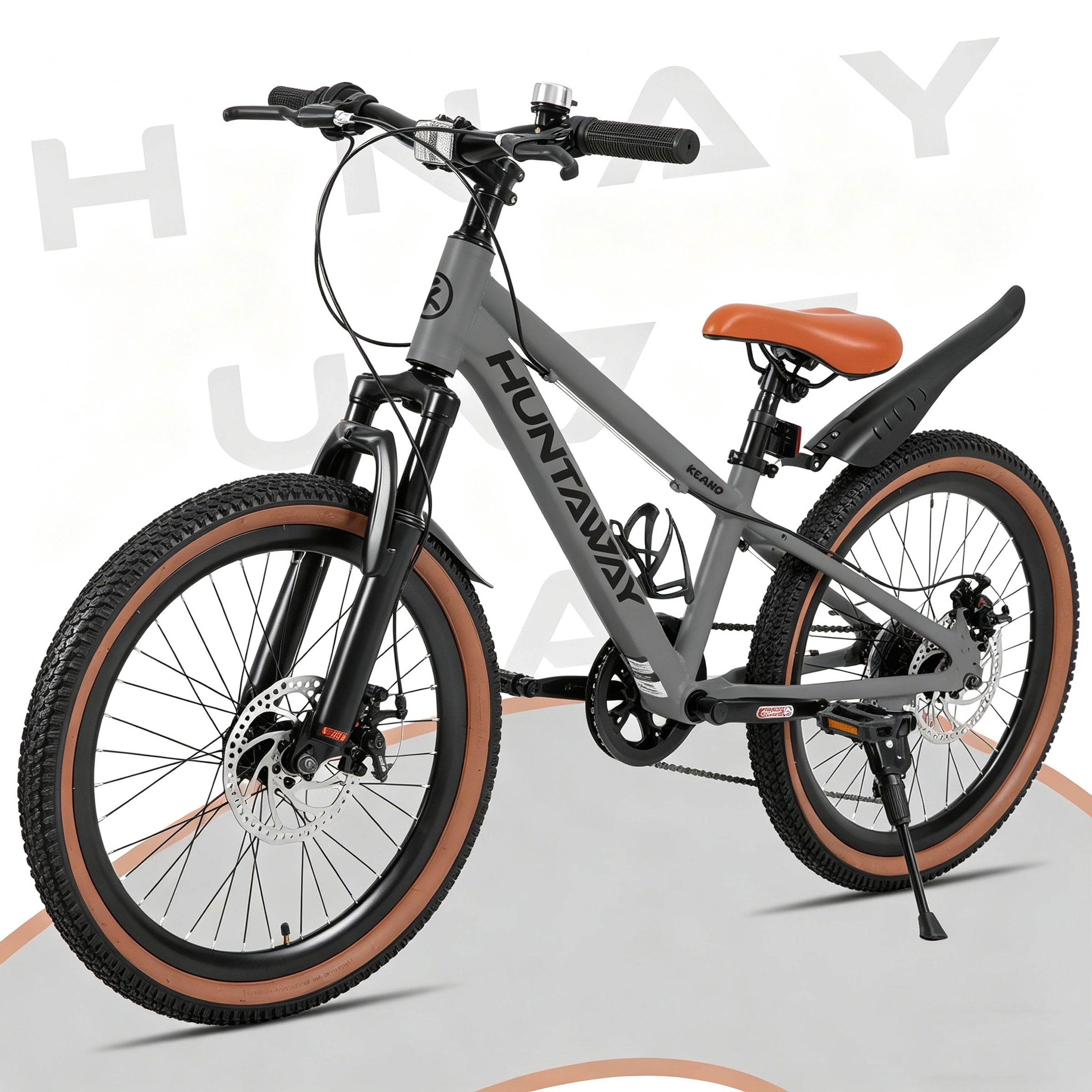 KEANO Huntaway 24 Inch Kids Mountain Bike for Boys Girls Ages 8-12, 7-Speed Kid Bicycle with Lightweight Alloy Frame, Dual Disc Brakes, Gray