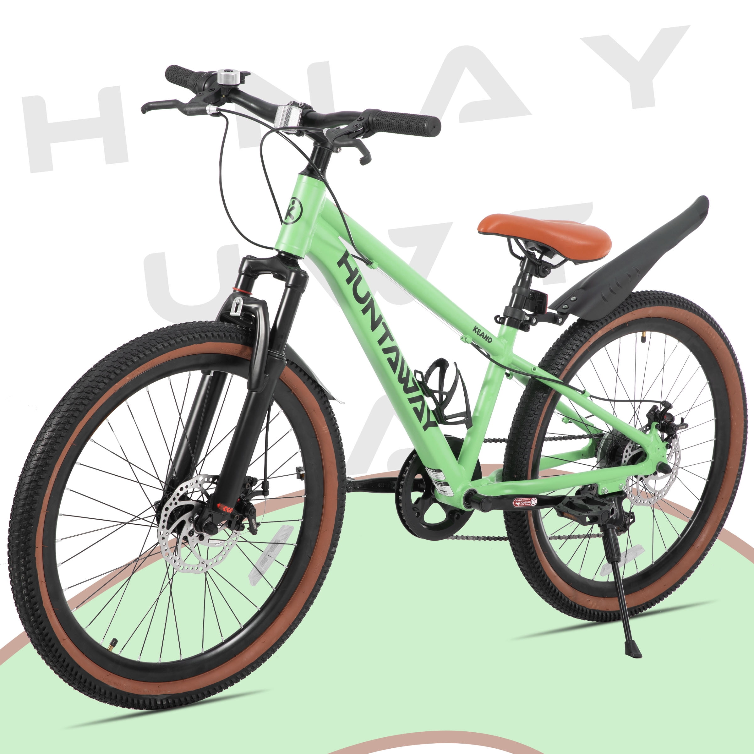 KEANO Huntaway 24 Inch Kids Mountain Bike for Boys Girls Ages 8-12, 7-Speed Kid Bicycle with Lightweight Alloy Frame, Dual Disc Brakes, Green