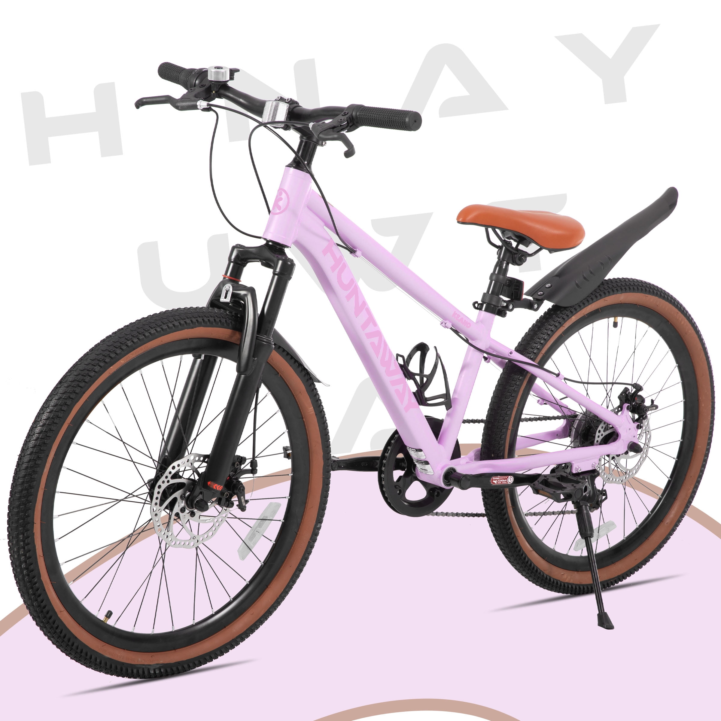 KEANO Huntaway 24 Inch Kids Mountain Bike for Boys Girls Ages 8-12, 7-Speed Kid Bicycle with Lightweight Alloy Frame, Dual Disc Brakes, Pink