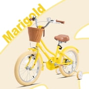KEANO Marigold 12 Inch Girls Bike for 2-4 Years Old Toddlers and Kids, Retro Style Kids Bicycle with Basket & Training Wheels, Gifts for Girls, Yellow
