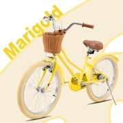 KEANO Marigold 20 Inch Girls Bike for 6-12 Years Old Kids, Retro Style Bicycle with Basket & Kickstand, Gifts for Girls, Yellow