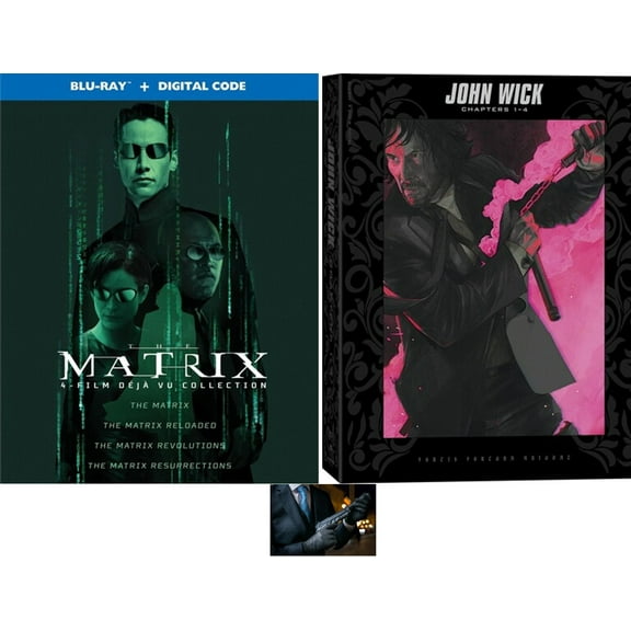 KEANU REEVES 8 THE MATRIX DEJA VU COLLECTION & John Wick 4 FILM COLLECTION 8 Blu Ray Set Includes Glossy Print John Wick Art Card