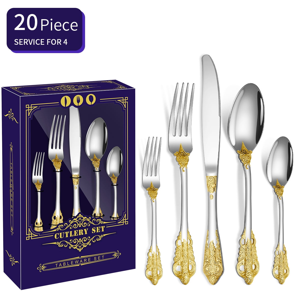 KEAWELL Luxury 20 Pieces 18/10 Stainless Steel Flatware set, Service