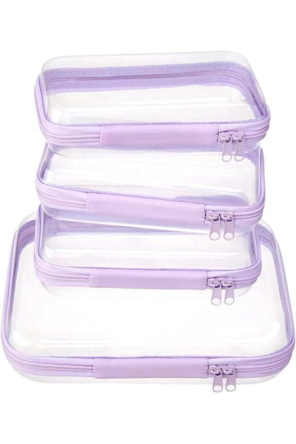 4 Pack Clear Hard Shell Zipper Pouches, Multi-Size Travel Organizer Cases, Transparent Cosmetic & Toiletry Bags, Portable Diaper Bag Inserts & Small Toy Storage Bins
