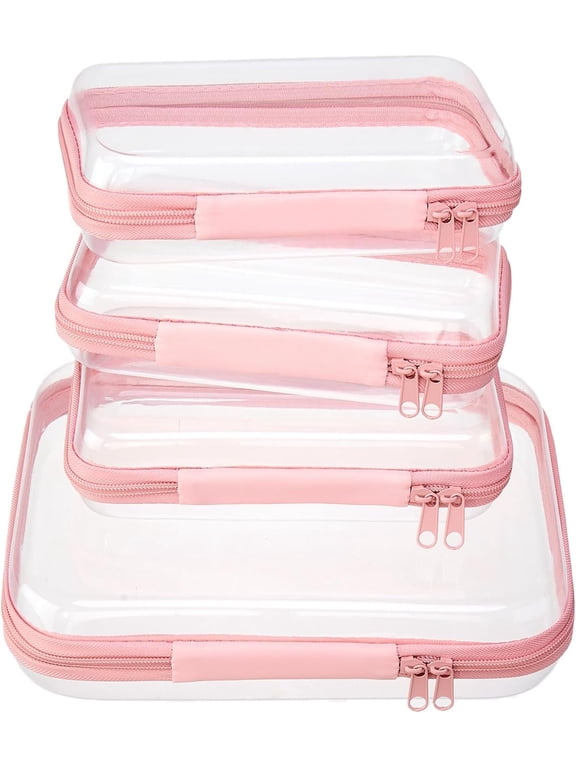 4 Pack Clear Hard Shell Zipper Pouches, Multi-Size Travel Organizer Cases, Transparent Cosmetic & Toiletry Bags, Portable Diaper Bag Inserts & Small Toy Storage Bins