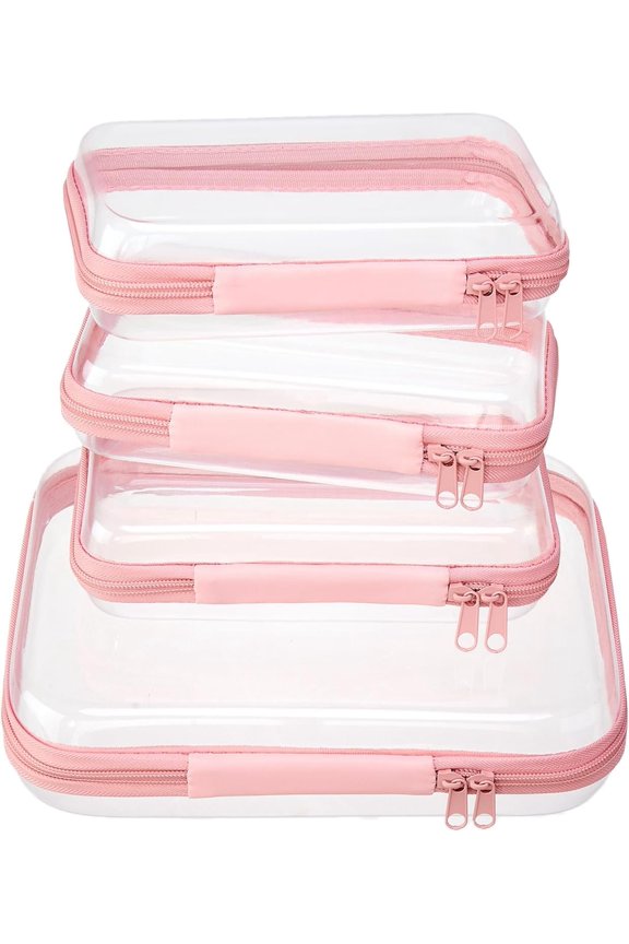 4 Pack Clear Hard Shell Zipper Pouches, Multi-Size Travel Organizer Cases, Transparent Cosmetic & Toiletry Bags, Portable Diaper Bag Inserts & Small Toy Storage Bins