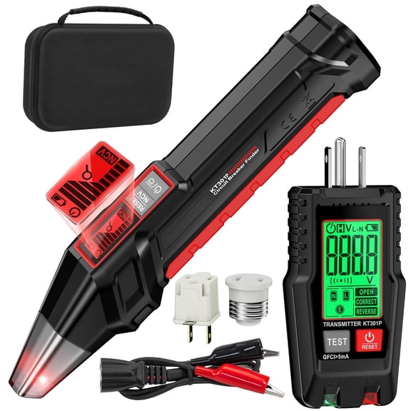 KEAWIS Circuit Breaker Finder with LCD Display, GFCI Outlet Tester, Electrical Circuit Tracer Tool with NCV Test & Flashlight, Includes Carrying Case and Adapters- KT301P