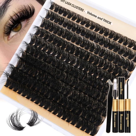 KEAWIS Fluffy Volume Lash Clusters DIY Eyelash Extension Kit D Curl Thick Lash Clusters Kit 10-18mm Thick Lash Extensions 90D Individual Eyelashes Extensions Kit with Lash Bond Lash Remover