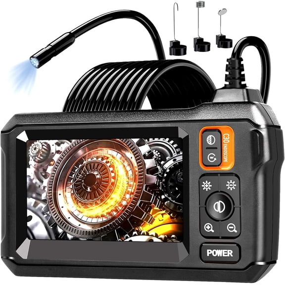 KEAWIS Industrial Endoscope Camera with 4.3'' LCD Screen, 1080P HD Borescope, IP67 Waterproof, 8 LED Lights, 16.5ft Semi-Rigid Cable Inspection Camera for Automotive, Plumbing, HVAC, Wall & DIY Use