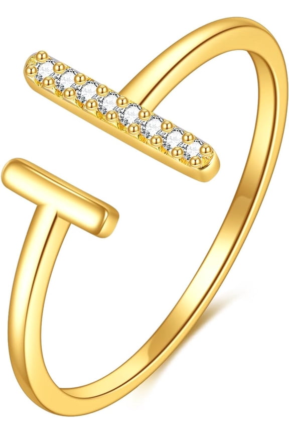 KECHO 14K Solid Gold Ring for Women Adjustable Bar Rings Jewelry Gifts for Her