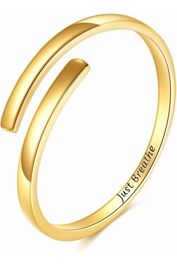 KECHO 14k Real Gold Ring I Am Enough/Just Breathe Inspirational Message Rings Adjustable Jewelry for Birthday Gifts for Women