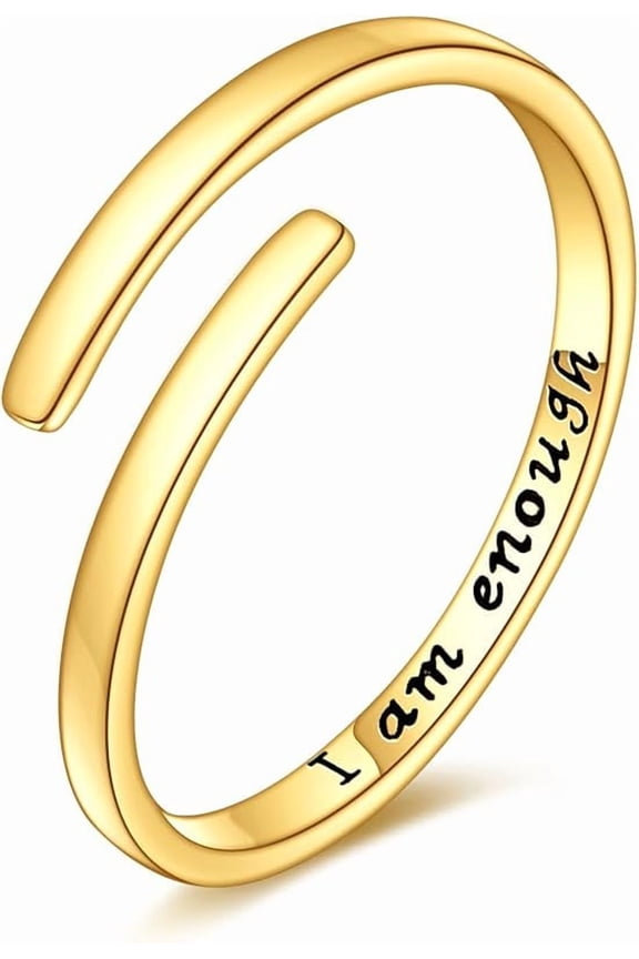 KECHO 14k Real Gold Ring I Am Enough/Just Breathe Inspirational Message Rings Adjustable Jewelry for Birthday Gifts for Women