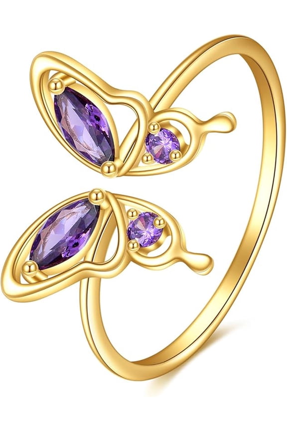 KECHO Christmas Gifts 14K Solid Gold Ring for Women Animal Open Adjustable Hummingbird Butterfly Rings Engraved I love you Jewelry Birthday Mothers Day for Mom Friends
