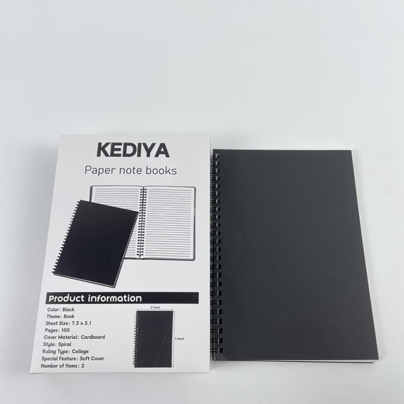 KEDIYA Paper note books,2 Pack Ruled Notebook, Soft Black Cover Spiral Notebook, Memo Notepad Sketchbook, 100 Pages, 50 Sheets, 7.5x 5.1 Inches