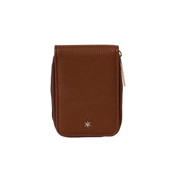 KEDZIE Essentials Only Pocket Wallet Textured Vegan Leather Card & Cash Organizer - Chestnut