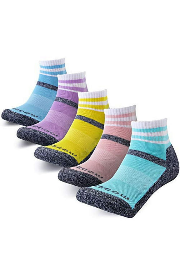 Hiking Quarter Socks For Women And Girls 5 Pairs Cushion Moisture Control Work 1/4 Socks for working,running,trekking (Medium, 1 x Pink, 1 x Purple, 1 x Blue, 1 x Yellow, 1 x Light Green)