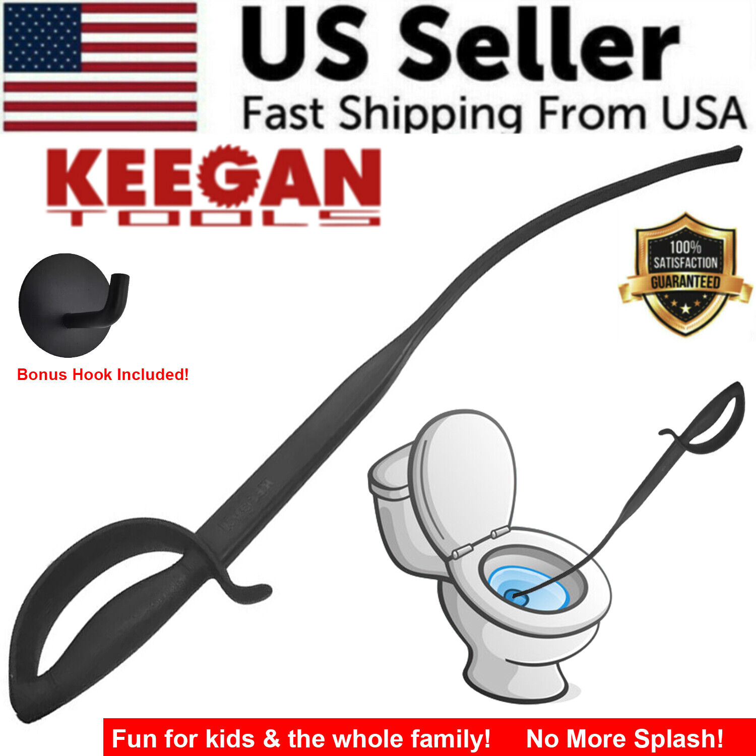 KEEGAN TOOLS Toilet Sword 32" Plunger Declogger Handle HEAVY DUTY