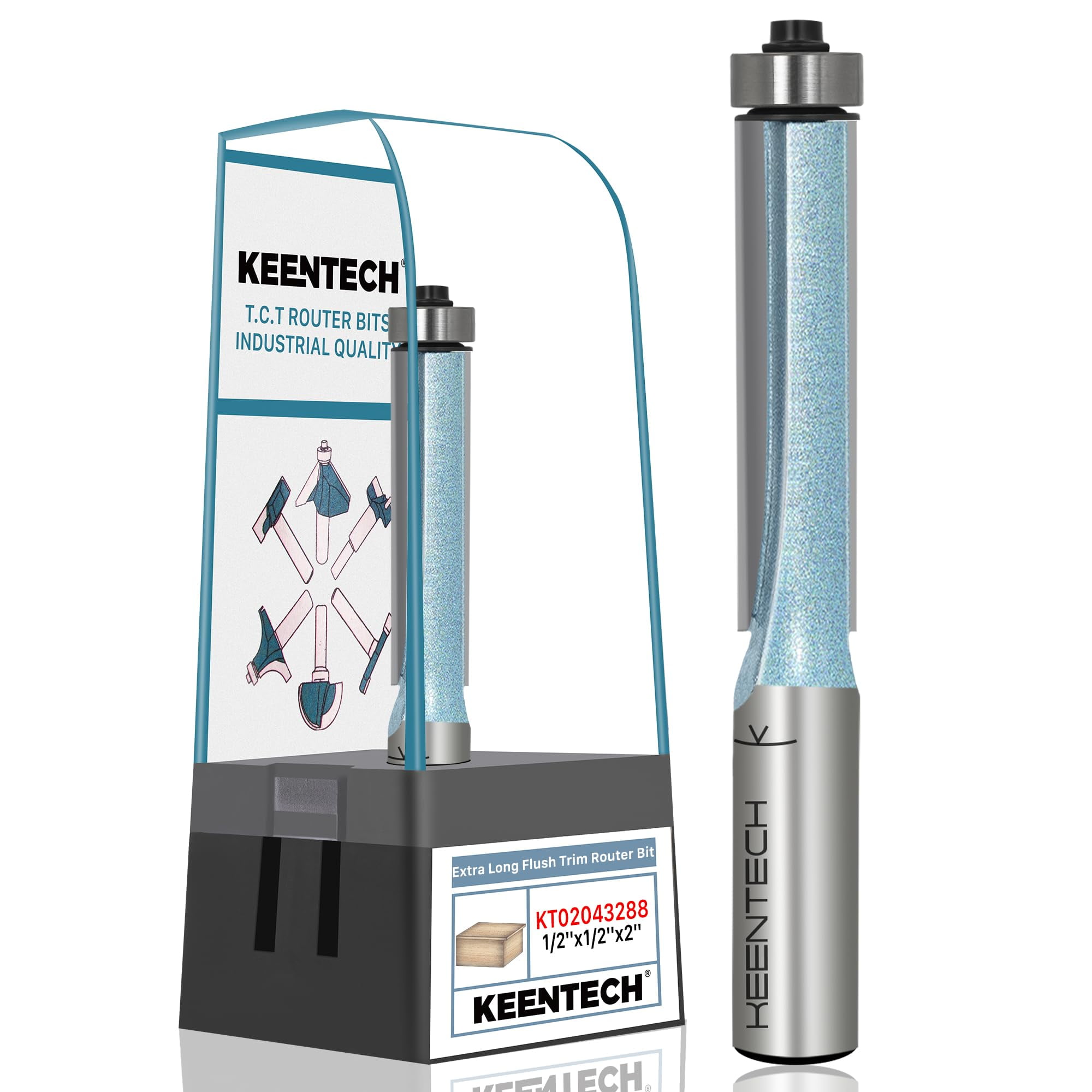 KEENTECH Router Bits 1/2" Shank, Flush Trim Router Extra Long Bearing ...