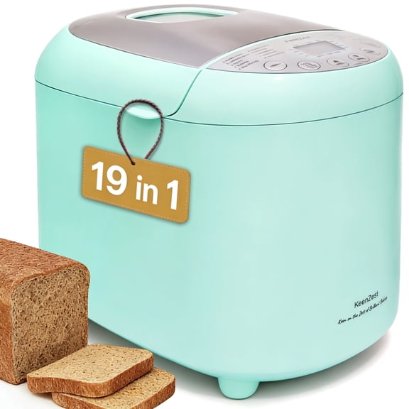KeenZest 19-in-1 Handy Bread Machine, 2LB Whole Wheat Bread Maker with Homemade Cycle, 15H Delay Timer, Mint Green