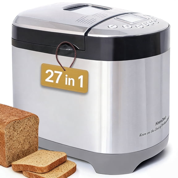 KeenZest 27-in-1 Smart Bread Maker, 2LB Gluten-Free & Whole Wheat Bread Machine with Homemade Cycle, Stainless Steel
