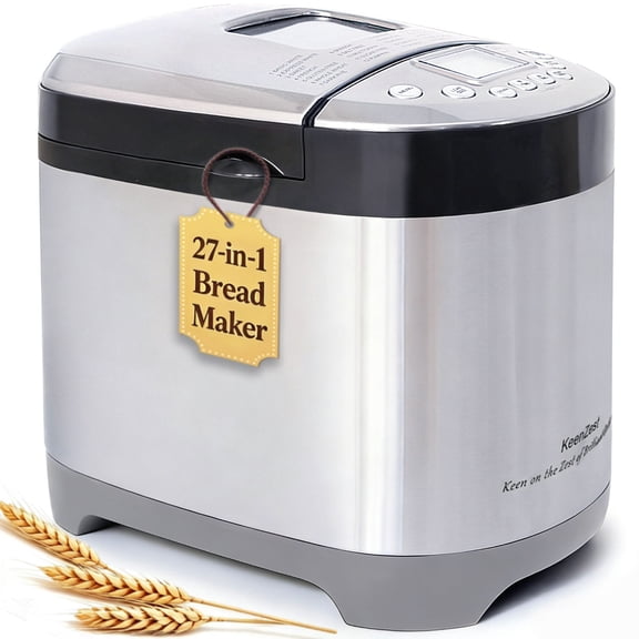 KeenZest 27-in-1 Smart Bread Maker, 2LB Gluten-Free & Whole Wheat Bread Machine with Homemade Cycle, Stainless Steel