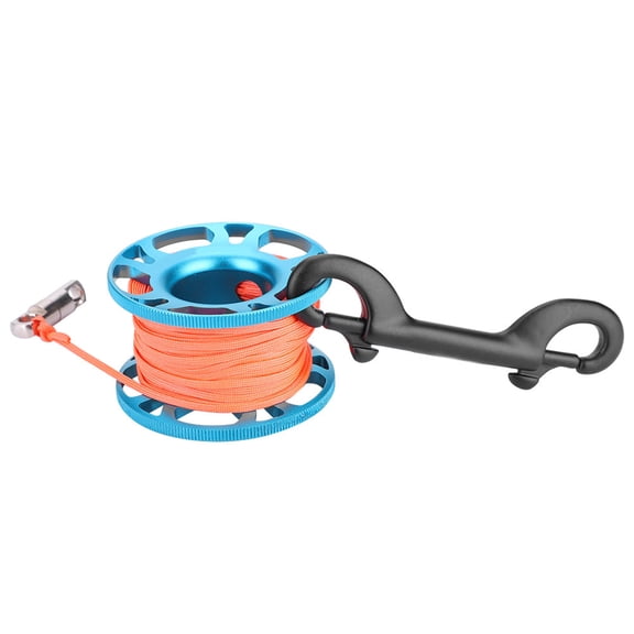 KEEP DIVING Aluminum Finger Reel Scuba Diving Tech Spool 15m / 49.2ft High Vis Line & 316 Stainless Steel Double Ended Bolt Snap for Cave Wreck Diving (Blue)[cite: 1]