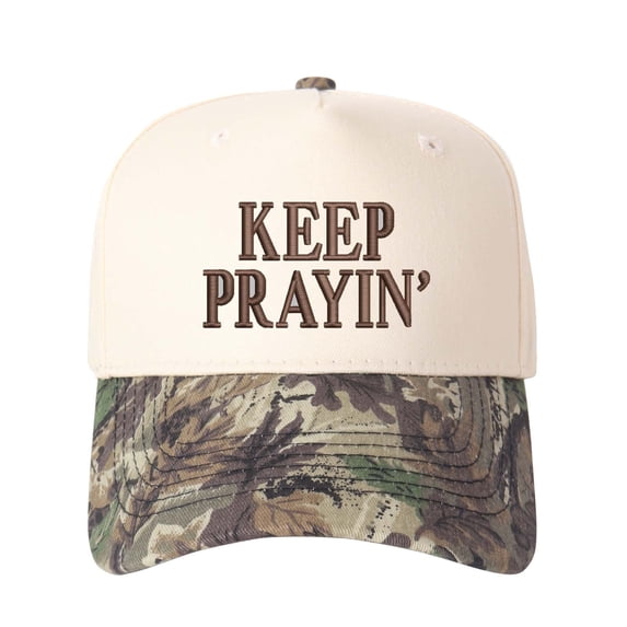 KEEP PRAYIN' Letter Embroidered Color Block Trucker Hat Unisex Adjustable Cotton Breathable Fashion Cap for Travel Daily Wear