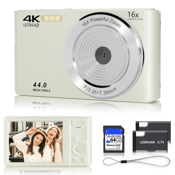 KEEPBERRY 4K Compact Digital Camera,Auto Focus 16x Zoom, 64GB TFCard, Lightweight, Black, for Teens