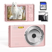 KEEPBERRY 4K Compact Digital Camera,Auto Focus 16x Zoom, 64GB TFCard, Lightweight, Pink, for Teens