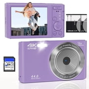 KEEPBERRY 4K Compact Digital Camera,Auto Focus 16x Zoom, 64GB TFCard, Lightweight, Purple, for Teens