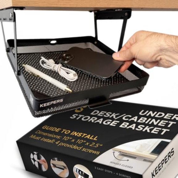 KEEPERS - Under Desk Drawer Slide Out Metal Under Desk Storage Drawer for Office Home RV Kitchen Slim Under Table Drawer Attachment with Easy DIY Mount - Under Desk Organizer - 11x10x2.5In