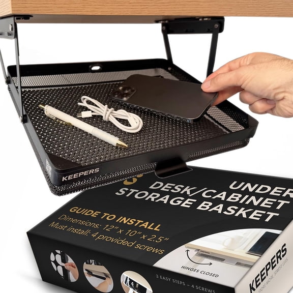 KEEPERS - Under Desk Drawer Slide Out  Metal Under Desk Storage Drawer for Office, Home, RV, Kitchen  Slim Under Table Drawer Attachment with Easy DIY Mount - Under Desk Organizer - 13x10x2.5In