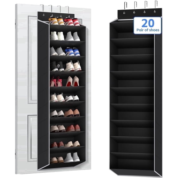 KEEPJOY 10 Tiers Large Size Over the Door Shoe Organizer Storage, Hanging Shoe Rack for Door with Deep Pockets, Fit 20 Pairs Shoe Organizer Holder for Sneakers and Boots (Black)