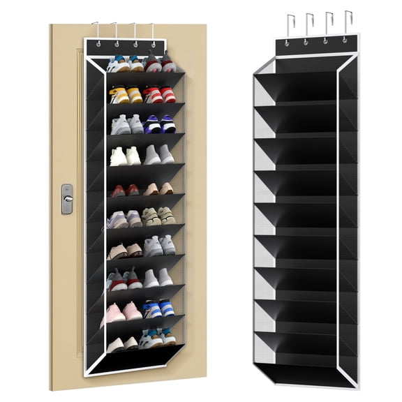 KEEPJOY 10 Tiers Over Door Shoe Organizer, Hanging Shoe Holder for Door with Large Deep Pockets, Fits 20-30 Pairs Shoe Rack for Sneakers, Boots, Black