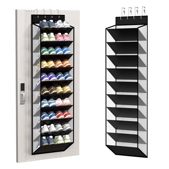 KEEPJOY 10 Tiers Mesh Over Door Shoe Organizer Storage, Hanging Shoe Holder for Door with Large Deep Pockets, Holds 20-30 Pairs of Shoes,Piano Whit