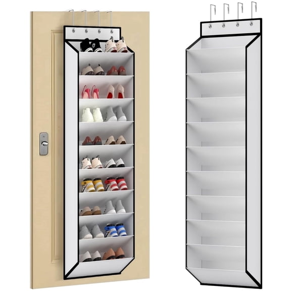 KEEPJOY 10 Tiers White Over Door Shoe Organizer Storage, Hanging Shoe Holder for Door with Large Deep Pockets, Fit 20-30 Pairs Shoe Rack for Sneakers, Boots. (White)