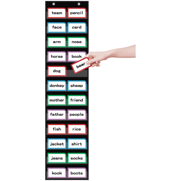 KEEPJOY Black Classroom Pocket Chart, 12 Clear Compartments, Standard Hanging Organizer for Home Classroom 10" x 48.25"