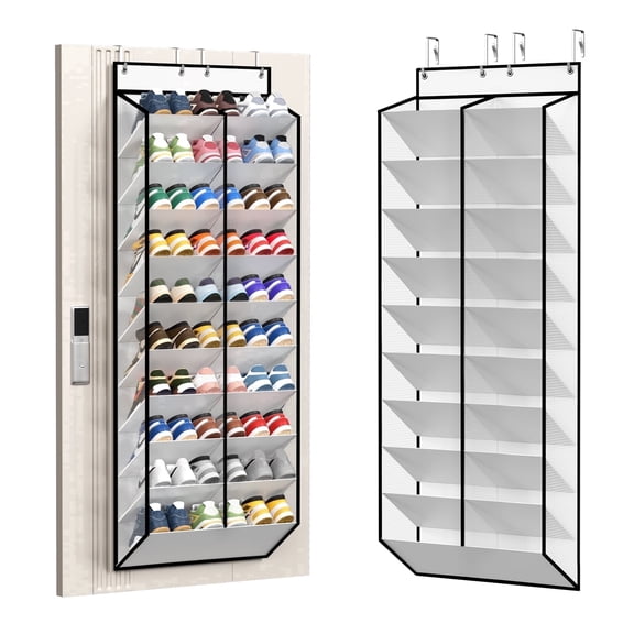 KEEPJOY 20-30 Pairs Over the Door Shoe Organizer, Hanging Shoe Rack with 20 Wide Deep Pockets, Mesh Door Shoe Holder for Sneakers, Boots, White