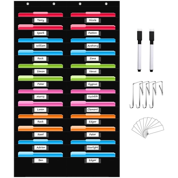 KEEPJOY 24-Pocket Hanging Wall File Organizer, Black File Storage Pocket Chart for Classroom & Office