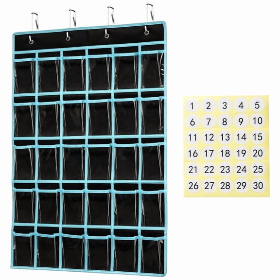 KEEPJOY 30 Pockets Classroom Pocket Chart Organizer,Black Cell Phones Calculator Holder for Classroom Storage Hanging Wall or Door
