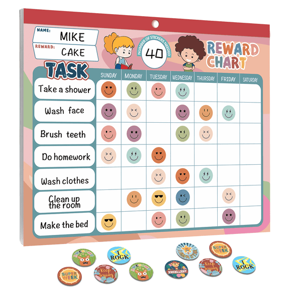 KEEPJOY Reward Chart Set, 32 Sheets Behavior Tracker Pad with 2328 Stickers, Daily Routine Habit Chart for Students Home Classroom Responsibility Training
